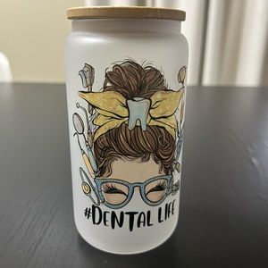 Frosted Can Shaped Glass Cup with Bamboo Lid and plastic Straw BPA-Free .16
OZ